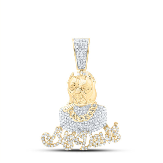 1.33 Ctw Natural Diamond Big Dawg Bulldog Animal Pendant in 10k Yellow Gold