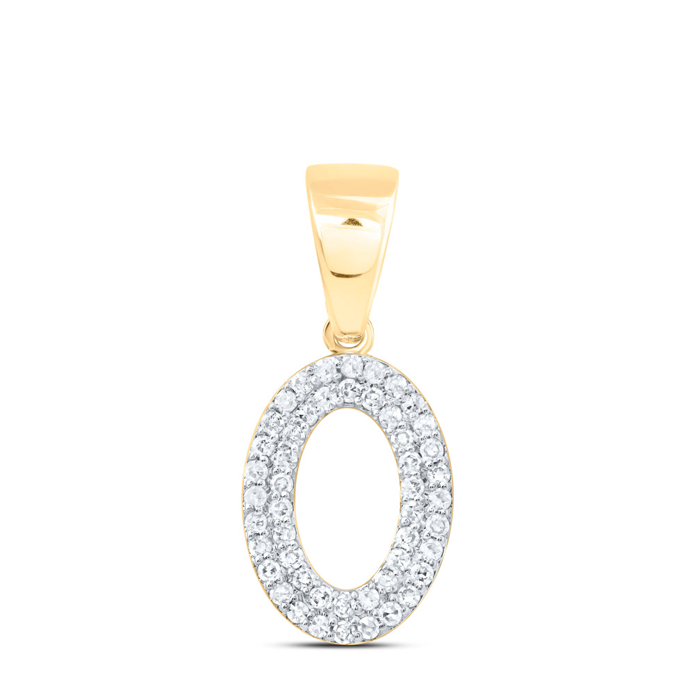 0.26 Ctw Natural Diamond Zero 0 Number Pendant in 10k Yellow Gold