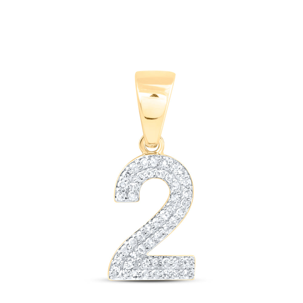 0.25 Ctw Natural Diamond Zero 2 Number Pendant in 10k Yellow Gold