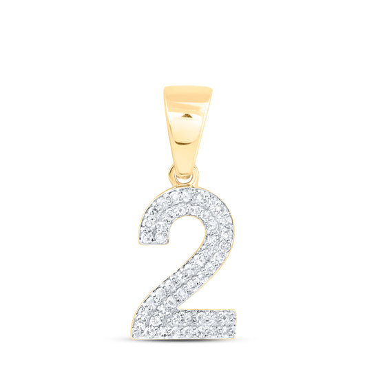 0.25 Ctw Natural Diamond Zero 2 Number Pendant in 10k Yellow Gold