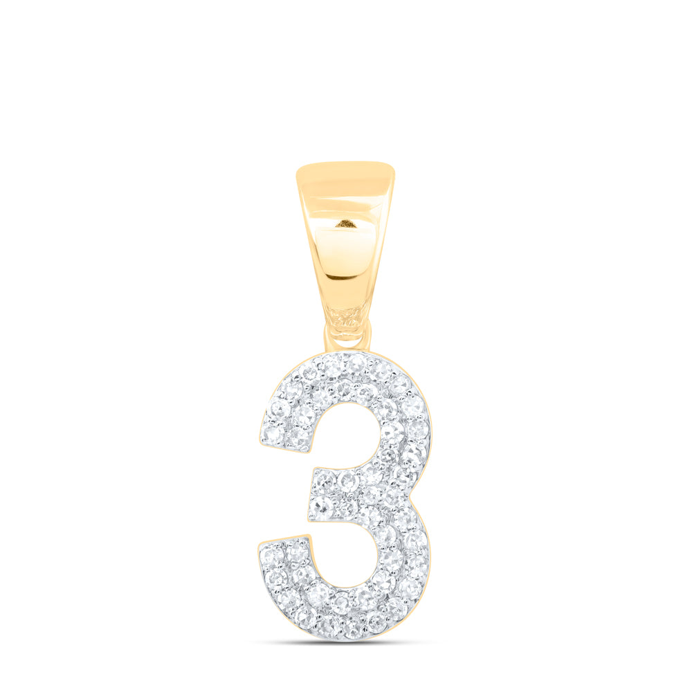0.24 Ctw Natural Diamond Zero 3 Number Pendant in 10k Yellow Gold