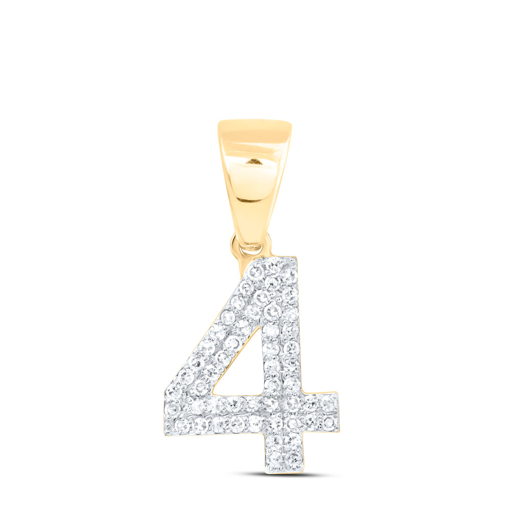 0.26 Ctw Natural Diamond Number 4 Pendant in 10k Yellow Gold