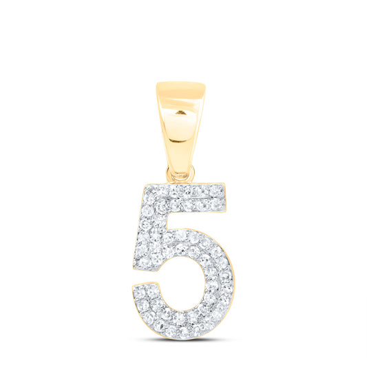 0.27 Ctw Natural Diamond Number 5 Pendant in 10k Yellow Gold