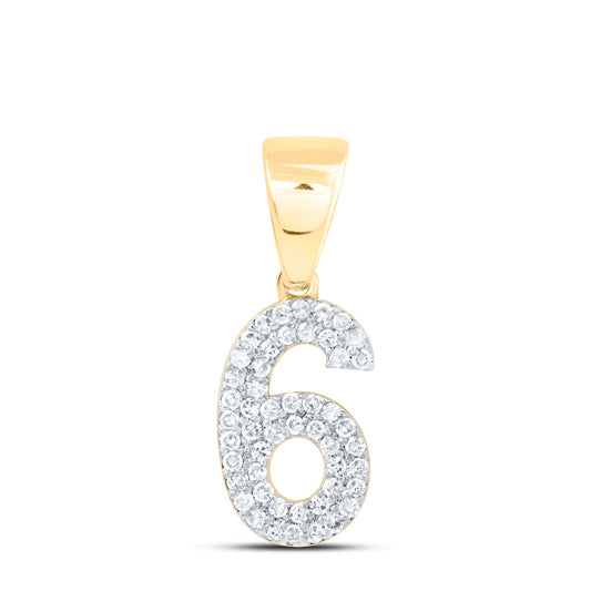 0.26 Ctw Natural Diamond Zero 6 Number Pendant in 10k Yellow Gold