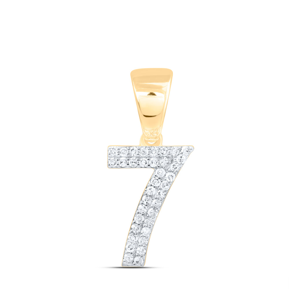 0.19 Ctw Natural Diamond Zero 7 Number Pendant in 10k Yellow Gold