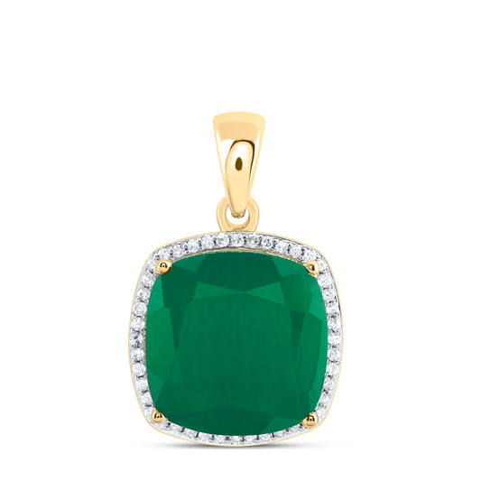 8.74 Ctw Natural Diamond Green Emerald Square Pendant in 10k Yellow Gold