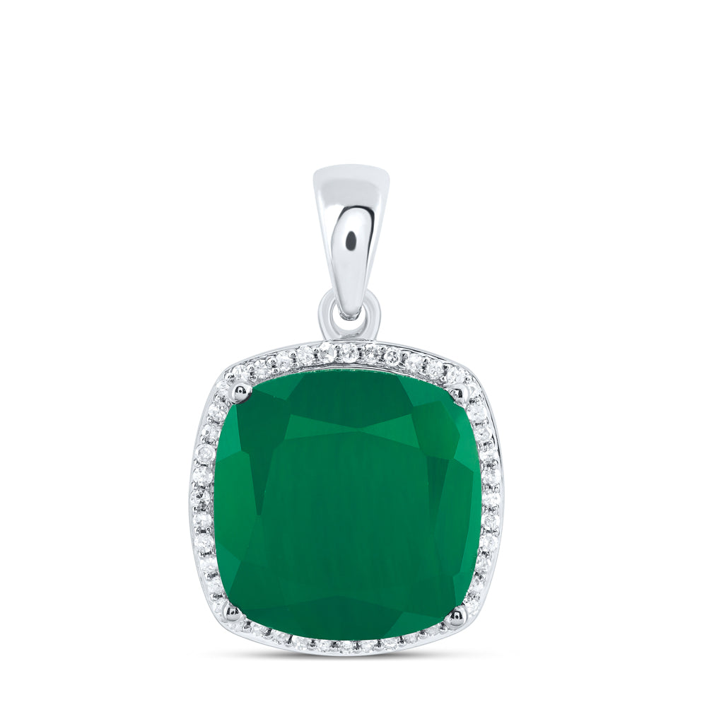 8.69 Ctw Natural Diamond Green Emerald Square Pendant in 10k White Gold