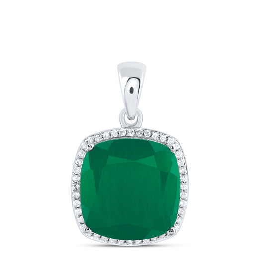 8.69 Ctw Natural Diamond Green Emerald Square Pendant in 10k White Gold