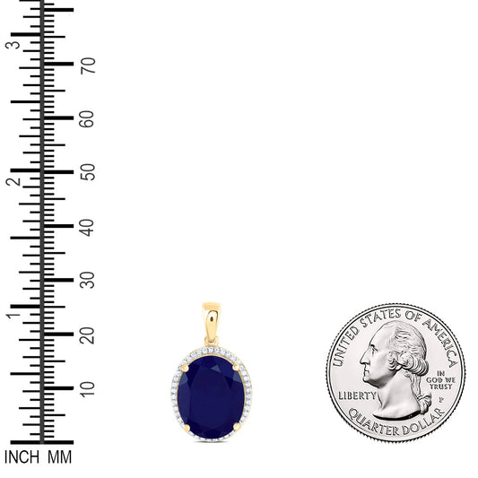 11.87 Ctw Natural Diamond Blue Sapphire Oval Gift Pendant in 10k Yellow Gold