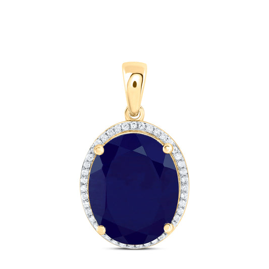 11.87 Ctw Natural Diamond Blue Sapphire Oval Gift Pendant in 10k Yellow Gold
