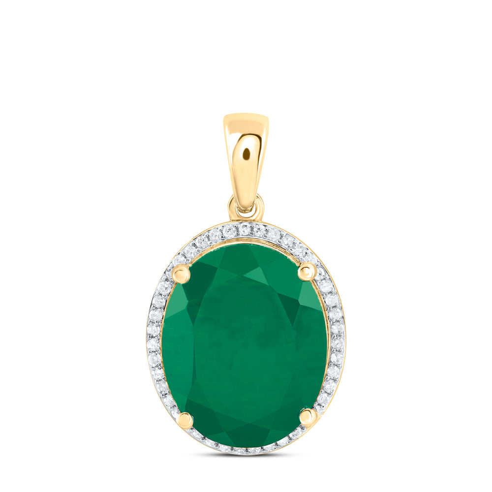 7.96 Ctw Natural Diamond Green Emerald Oval Gift Pendant in 10k Yellow Gold