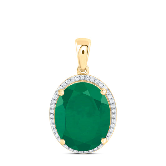 7.96 Ctw Natural Diamond Green Emerald Oval Gift Pendant in 10k Yellow Gold