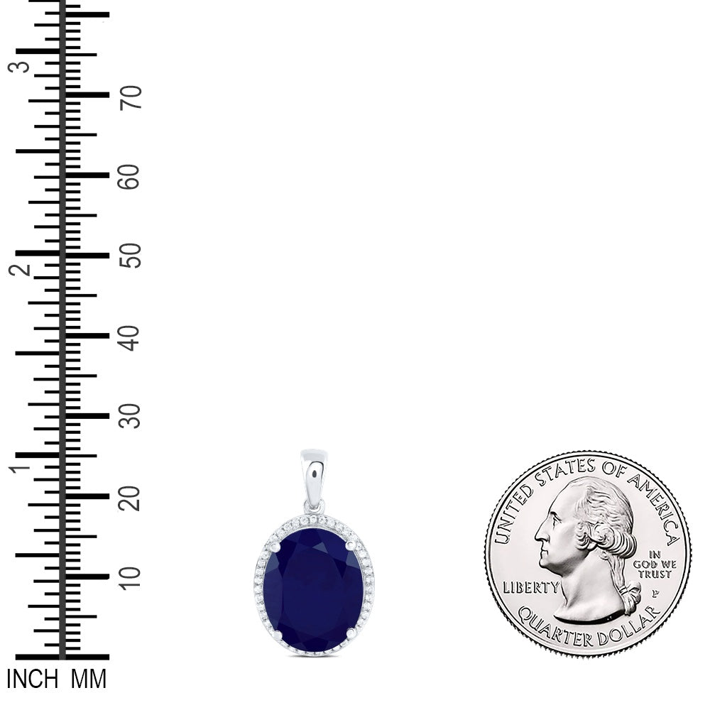 12.71 Ctw Natural Diamond Blue Sapphire Oval Gift Pendant in 10k White Gold