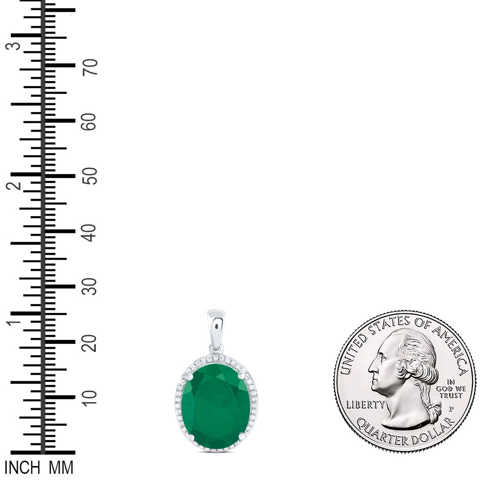 7.9 Ctw Natural Diamond Green Emerald Oval Gift Pendant in 10k White Gold
