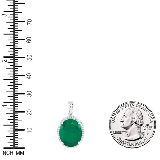 7.9 Ctw Natural Diamond Green Emerald Oval Gift Pendant in 10k White Gold