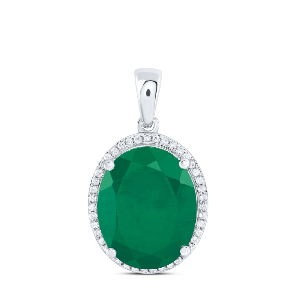 7.9 Ctw Natural Diamond Green Emerald Oval Gift Pendant in 10k White Gold