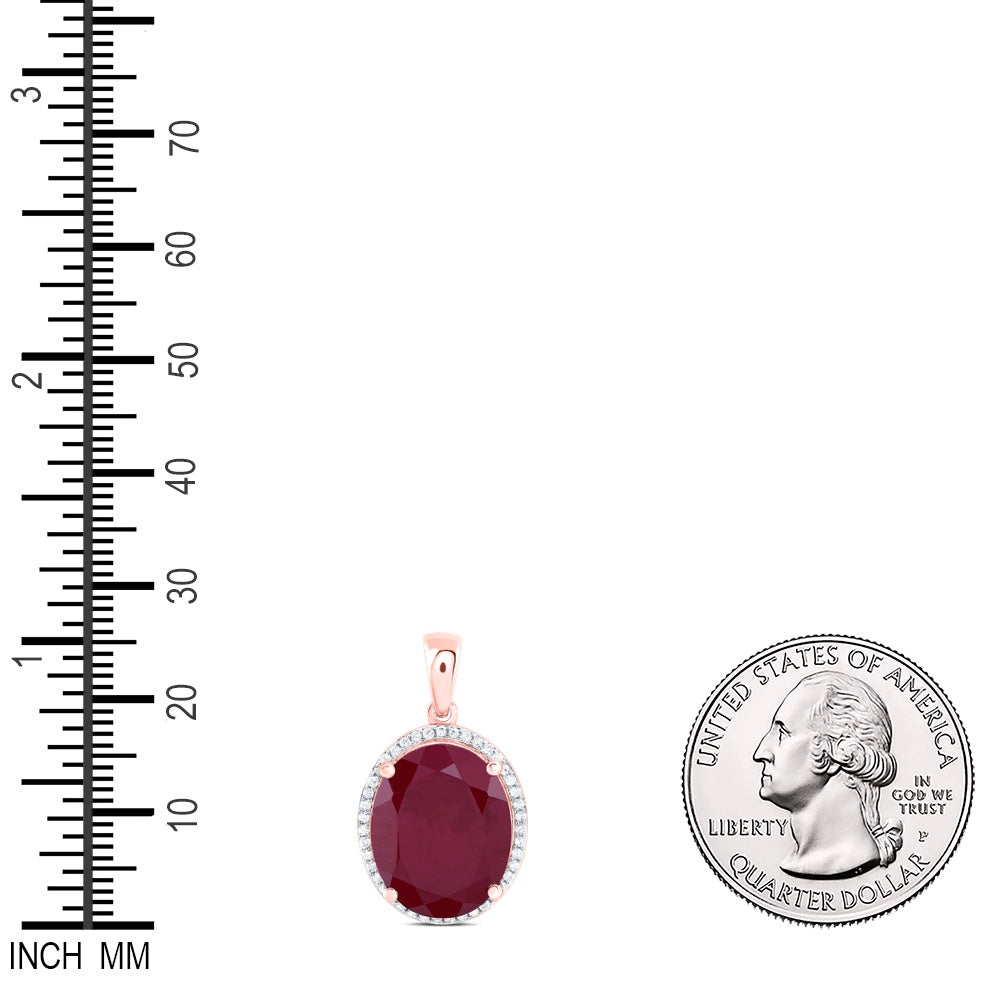 12.22 Ctw Natural Diamond Red Ruby Oval Gift Pendant in 10k Rose Gold