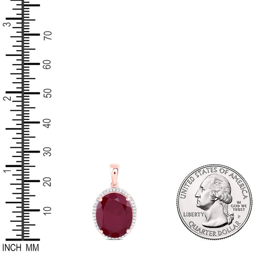 12.22 Ctw Natural Diamond Red Ruby Oval Gift Pendant in 10k Rose Gold