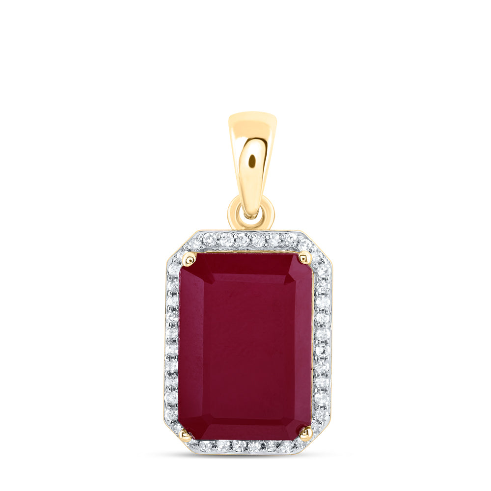 7.86 Ctw Natural Diamond Red Ruby Octagone Pendant in 10k Yellow Gold