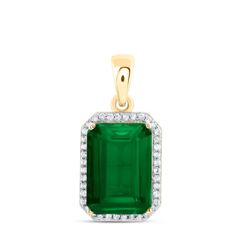 5.54 Ctw Natural Diamond Green Emerald Octagone Pendant in 10k Yellow Gold