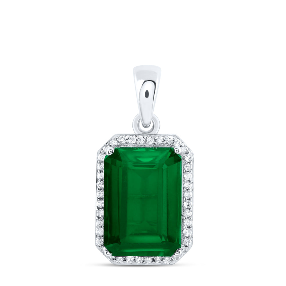 5.86 Ctw Natural Diamond Green Emerald Octagone Pendant in 10k White Gold