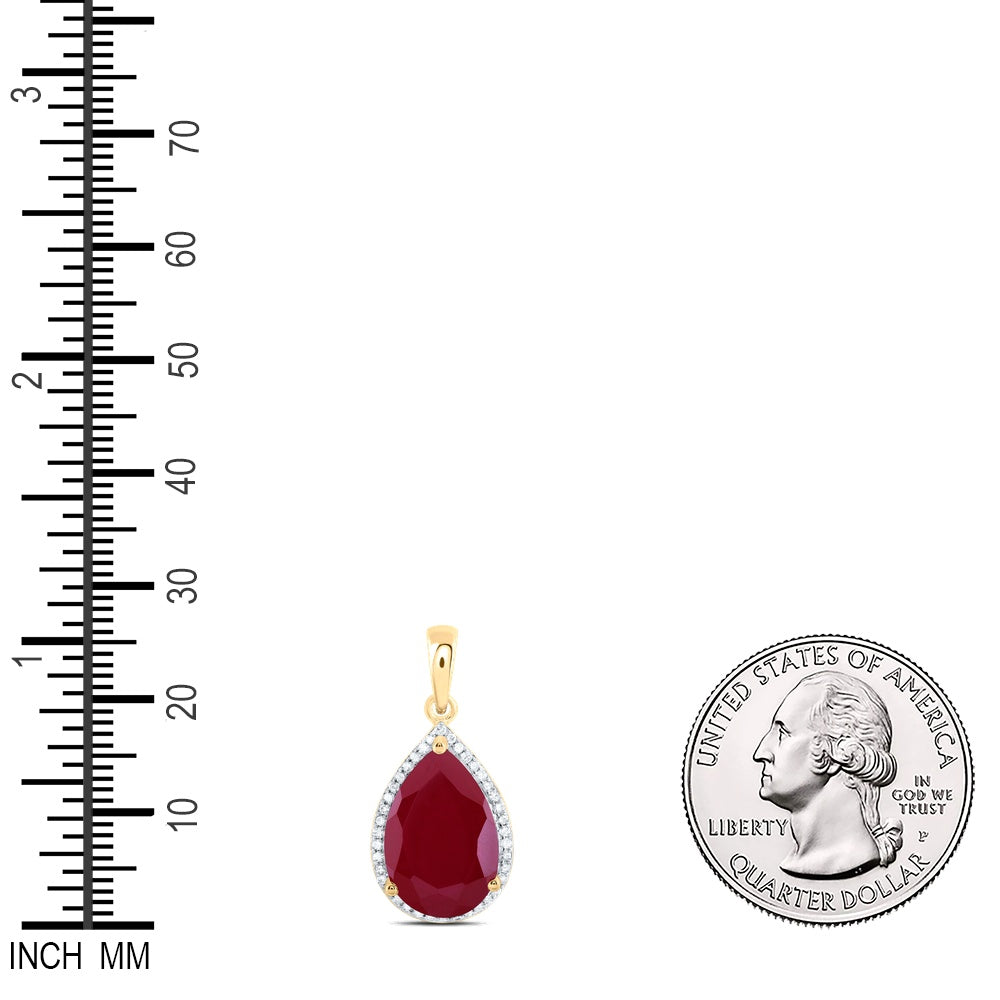 8.46 Ctw Natural Diamond Red Ruby Teardrop Pendant in 10k Yellow Gold