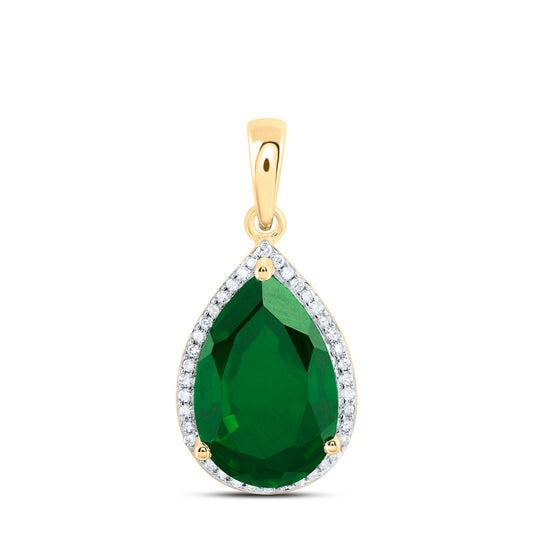 5.11 Ctw Natural Diamond Green Emerald Teardrop Pendant in 10k Yellow Gold