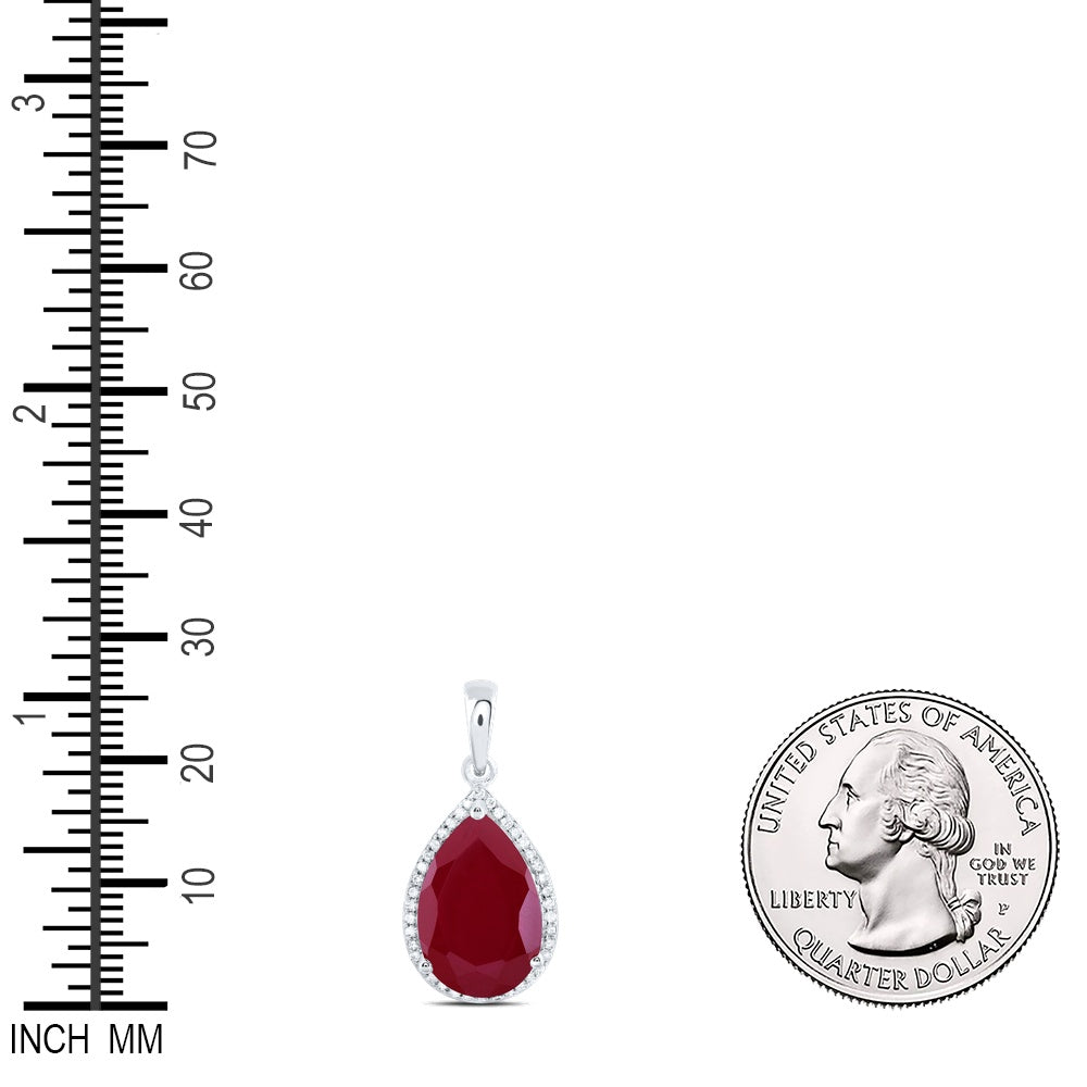 8.38 Ctw Natural Diamond Red Ruby Teardrop Pendant in 10k White Gold