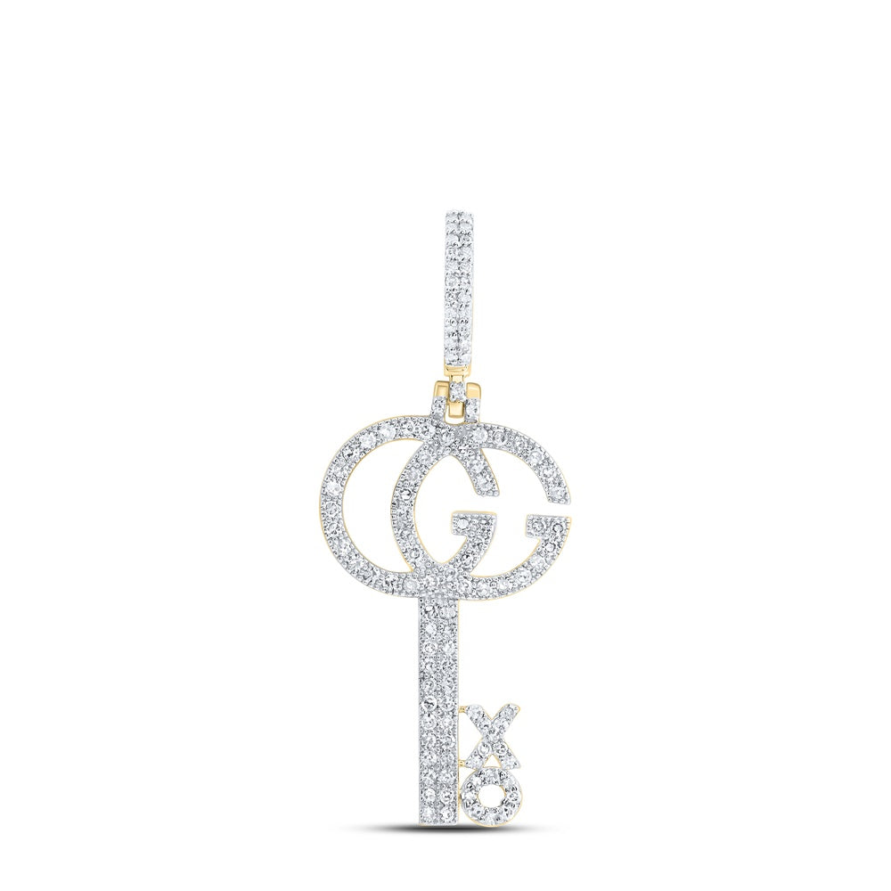 0.46 Ctw Natural Diamond XO Key Pendant in 10k Yellow Gold