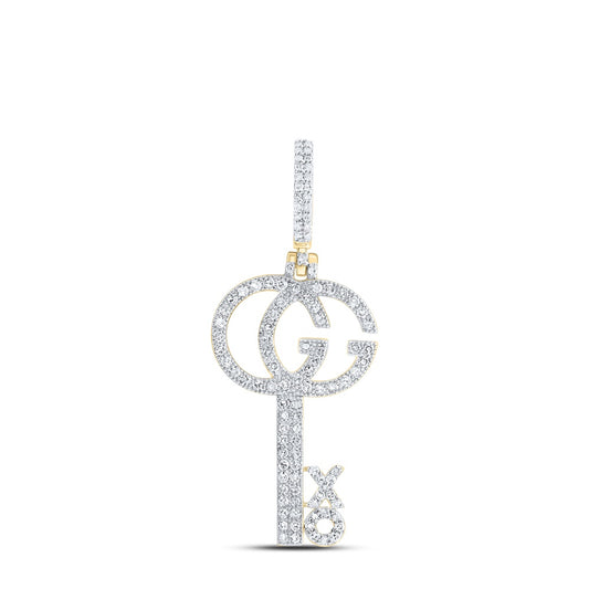 0.46 Ctw Natural Diamond XO Key Pendant in 10k Yellow Gold