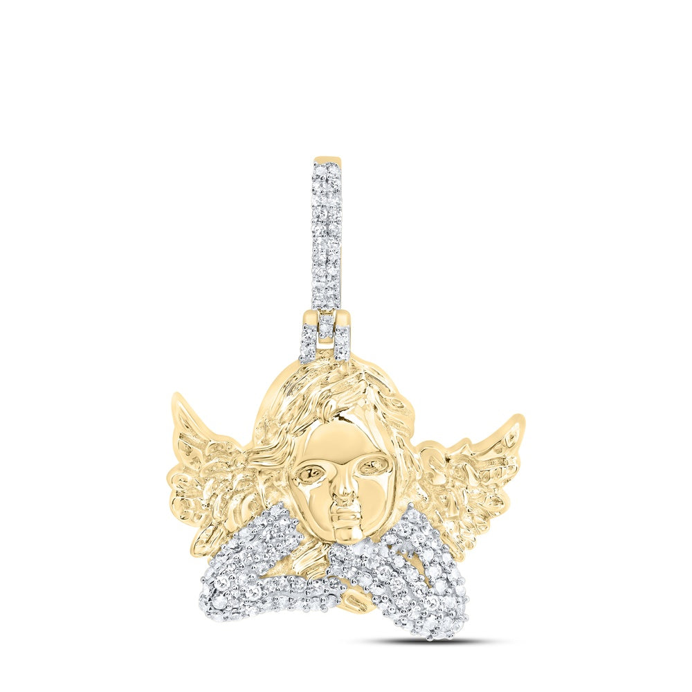 0.44 Ctw Natural Diamond Baby Angel Wings Religious Pendant in 10k Yellow Gold