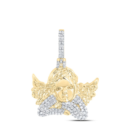 0.44 Ctw Natural Diamond Baby Angel Wings Religious Pendant in 10k Yellow Gold