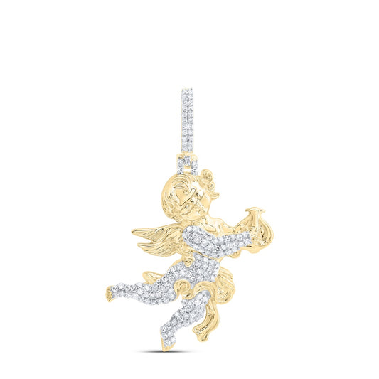 0.52 Ctw Natural Diamond Angel Wings Pendant in 10k Yellow Gold
