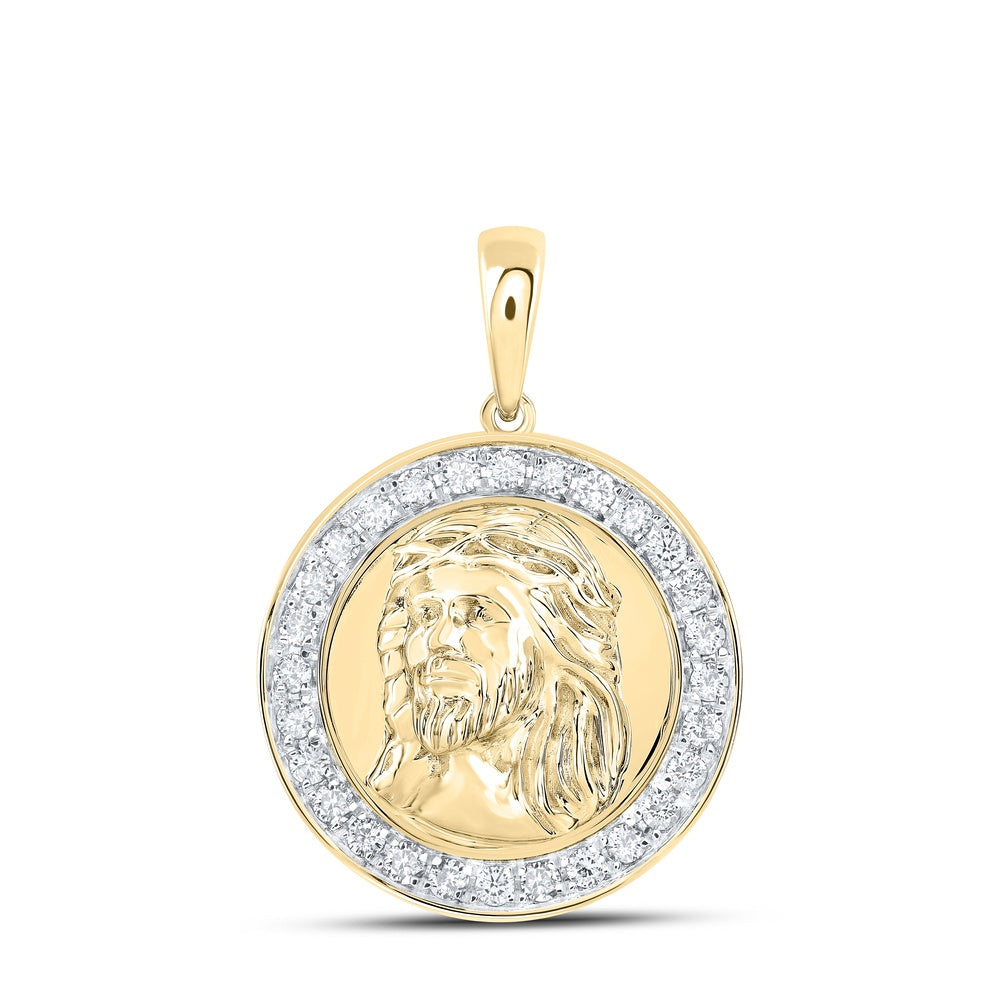 0.46 Ctw Natural Diamond Jesus Medallion Pendant in 10k Yellow Gold