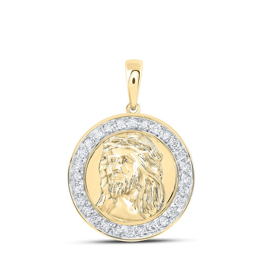0.46 Ctw Natural Diamond Jesus Medallion Pendant in 10k Yellow Gold