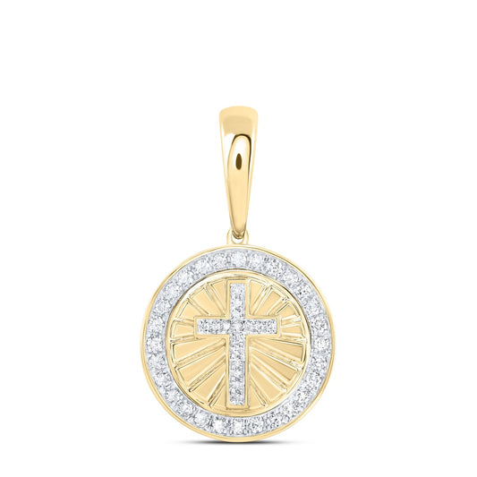 0.53 Ctw Natural Diamond Cross Medallion Pendant in 10k Yellow Gold