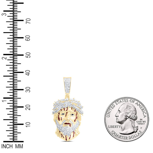 0.92 Ctw Natural Diamond Jesus Face with Blood Thorns Pendant in 10k Yellow Gold