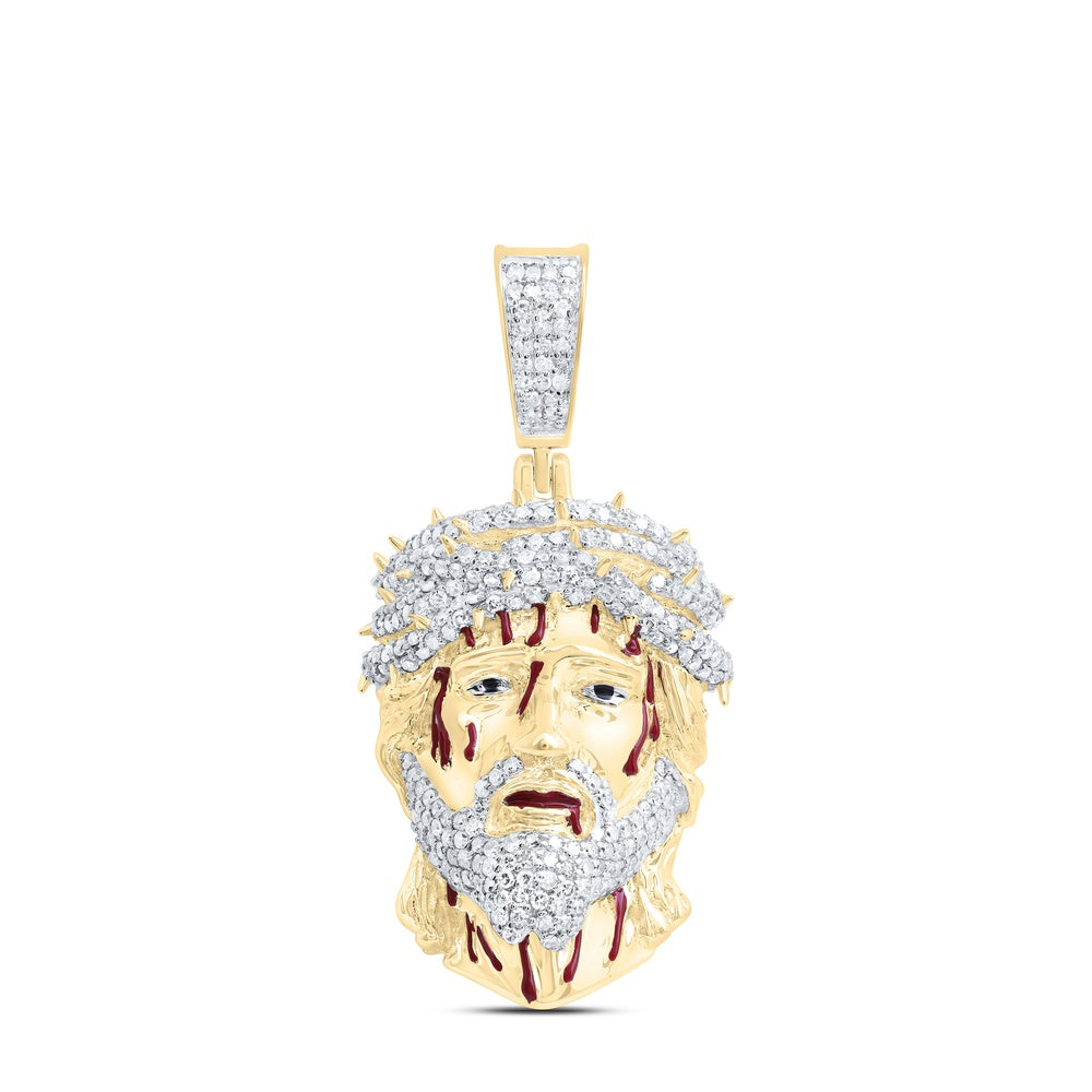 0.92 Ctw Natural Diamond Jesus Face with Blood Thorns Pendant in 10k Yellow Gold