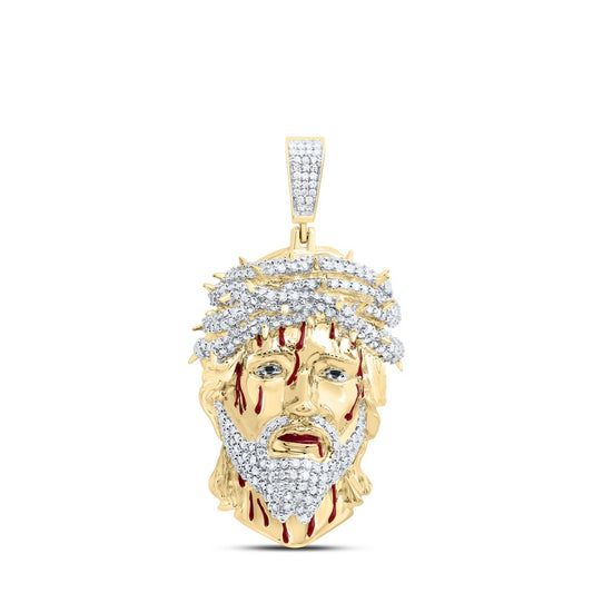 1.2 Ctw Natural Diamond Jesus Head Face Thorns Pendant in 10k Yellow Gold