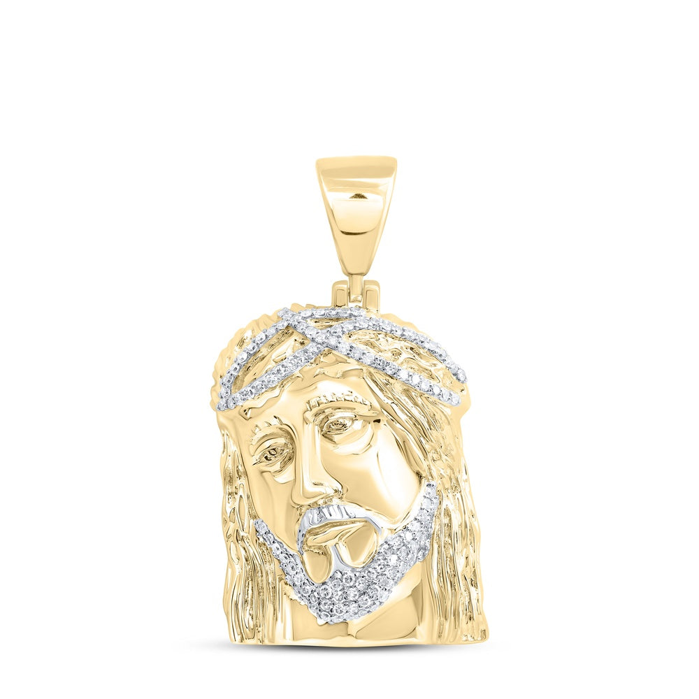 0.23 Ctw Natural Diamond Jesus Religious Pendant in 10k Yellow Gold