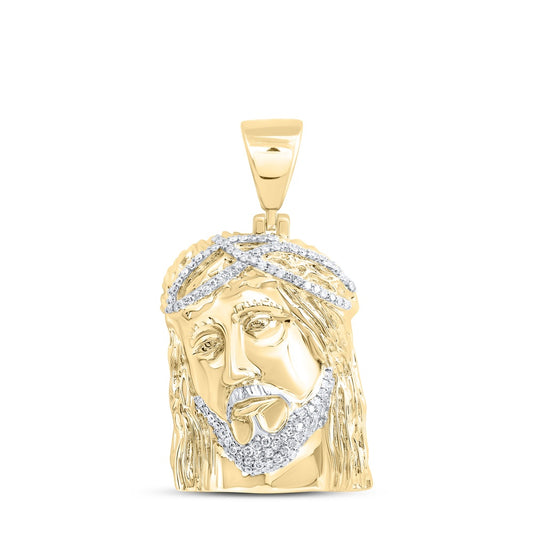 0.23 Ctw Natural Diamond Jesus Religious Pendant in 10k Yellow Gold