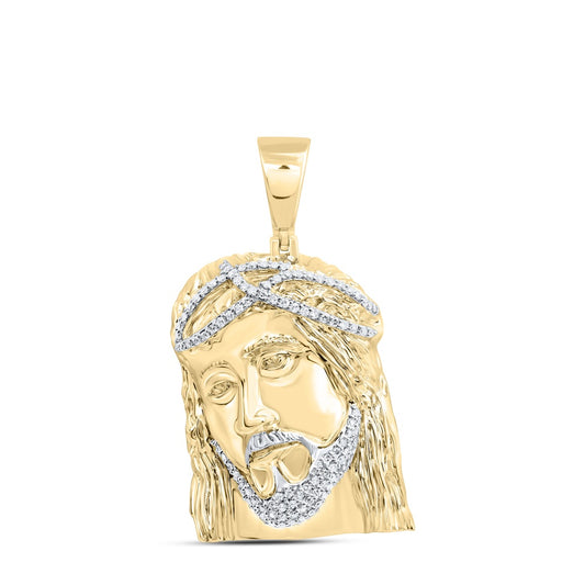 0.64 Ctw Natural Diamond Jesus Head Religious Pendant in 10k Yellow Gold