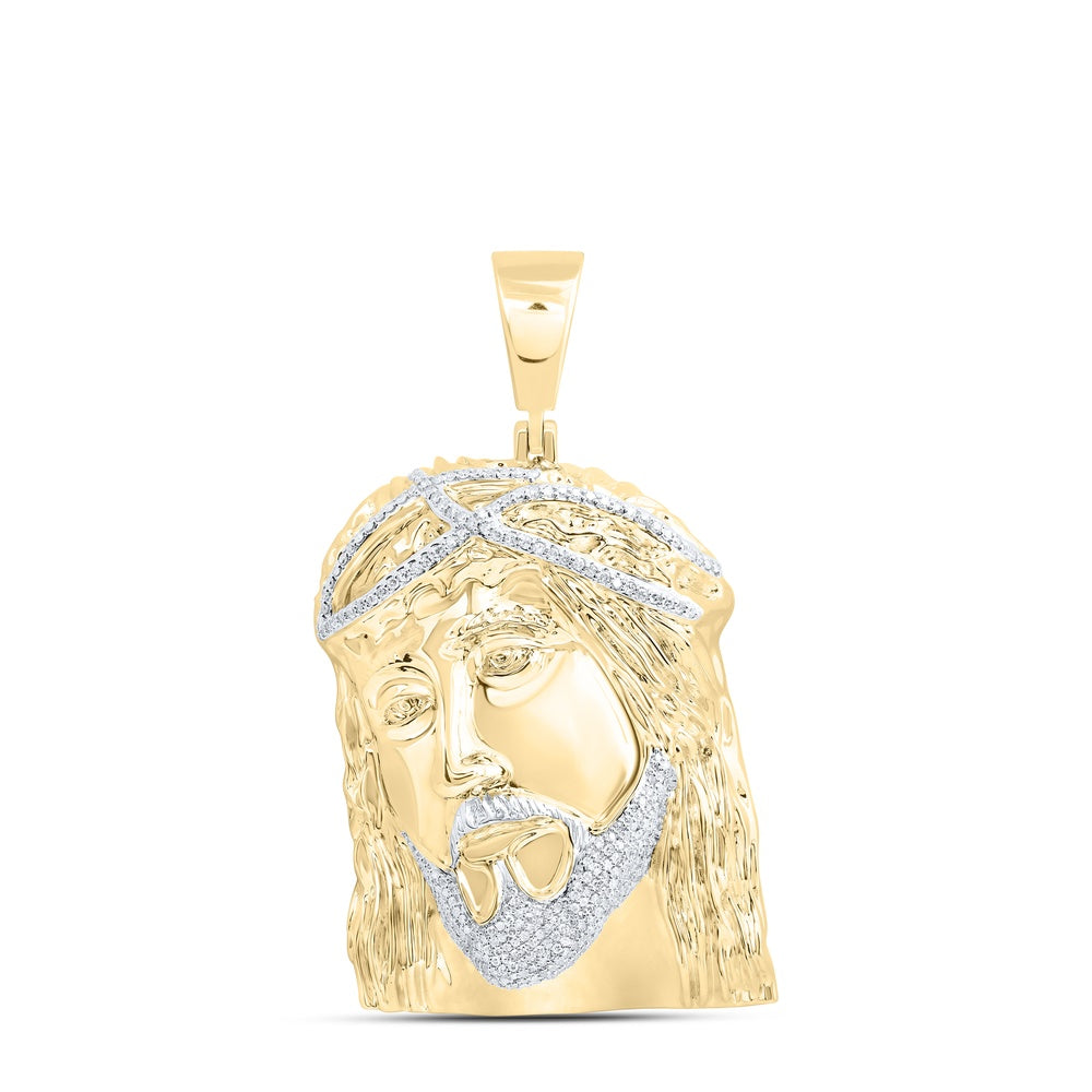 1.14 Ctw Natural Diamond Jesus Head Face Pendant in 10k Yellow Gold