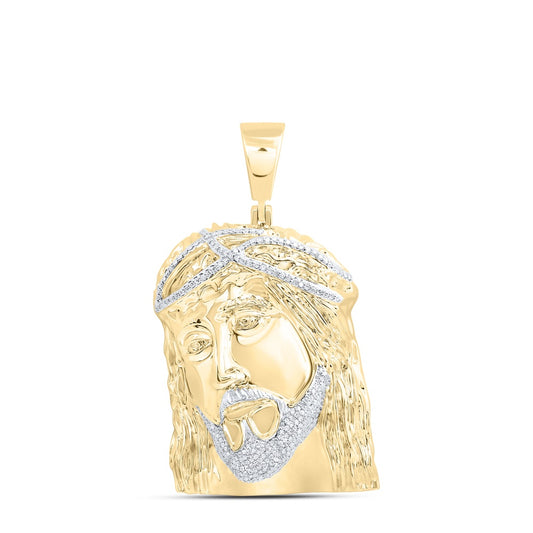 1.14 Ctw Natural Diamond Jesus Head Face Pendant in 10k Yellow Gold