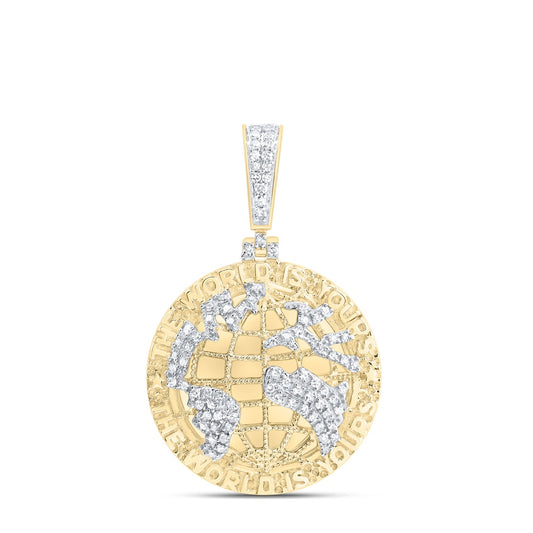 0.34 Ctw Natural Diamond The World Is Yours Globe Pendant in 10k Yellow Gold