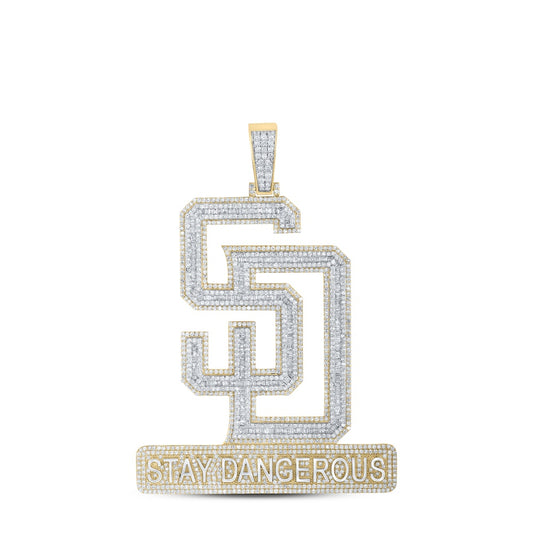 4.6 Ctw Natural Diamond Stay Dangerous SD Pendant in 10K Yellow White