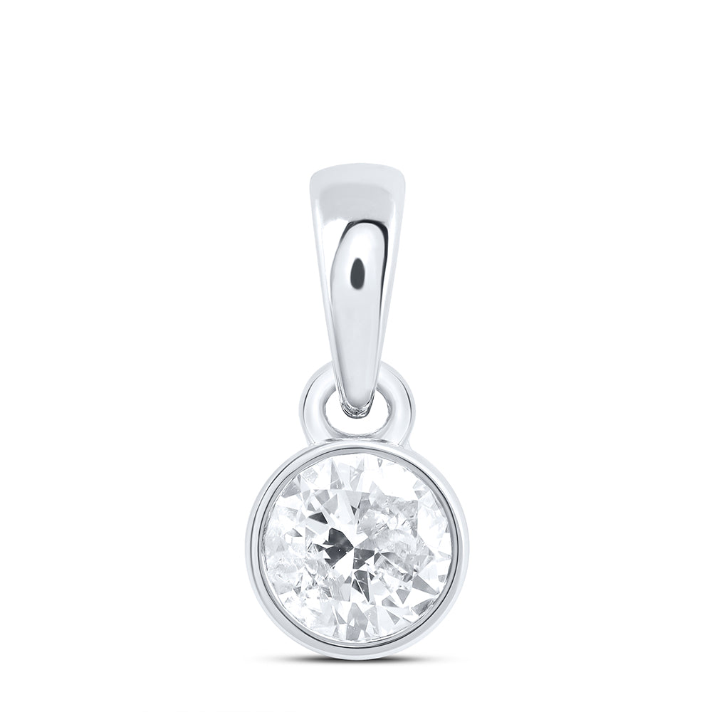 0.25 Ctw Natural Diamond Center Round Shape Pendant in 14k White Gold