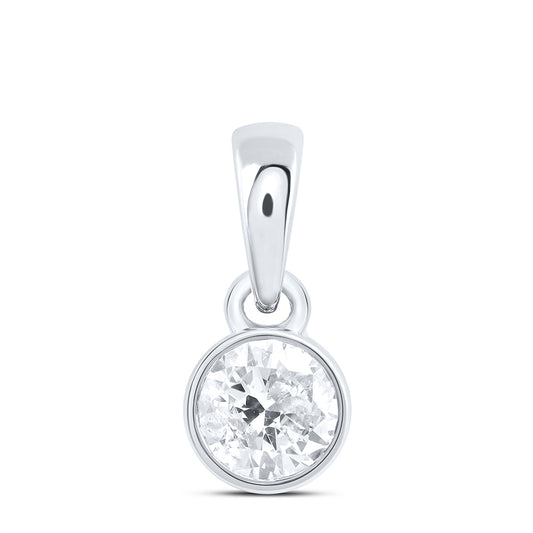 0.25 Ctw Natural Diamond Center Round Shape Pendant in 14k White Gold
