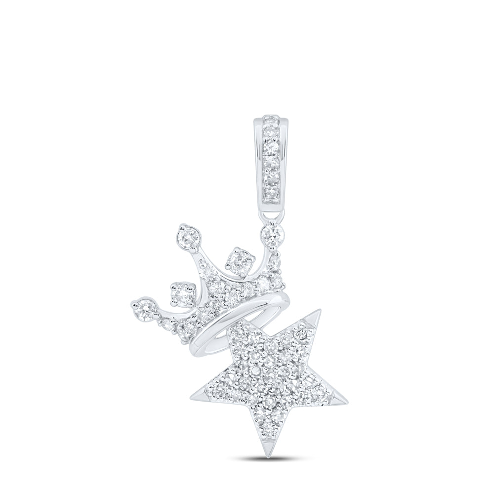 0.35 Ctw Natural Diamond Crown Star Of David Pendant in 10k White Gold