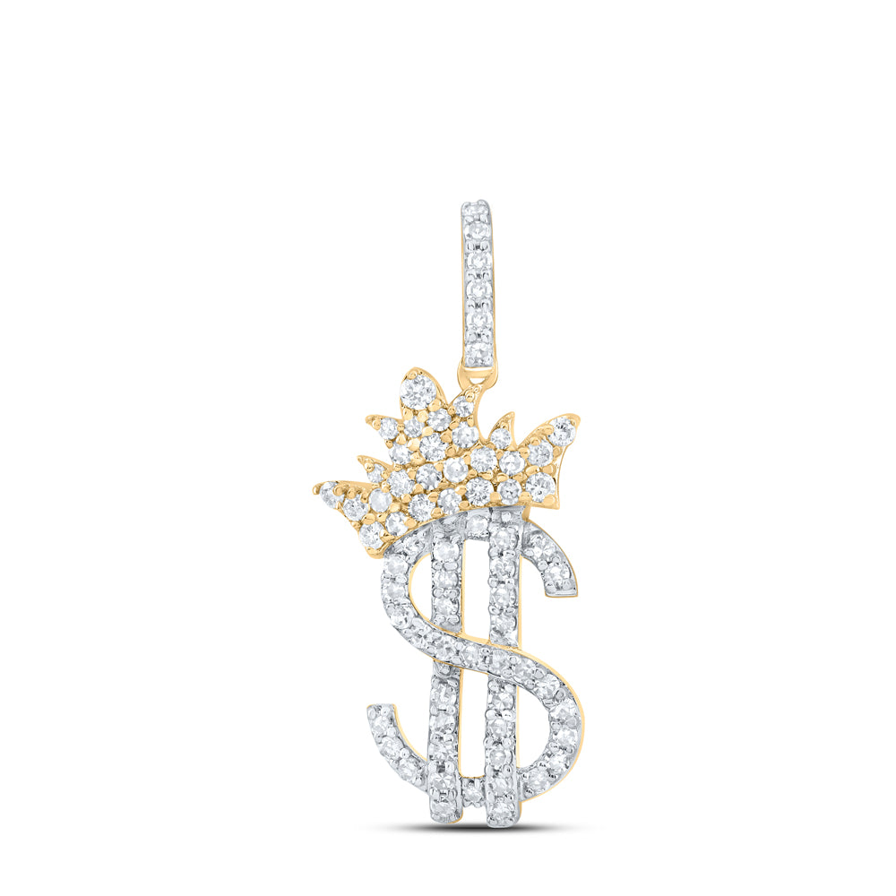 0.39 Ctw Natural Diamond Hiphop Crown Dollar Pendant in 10k Yellow Gold